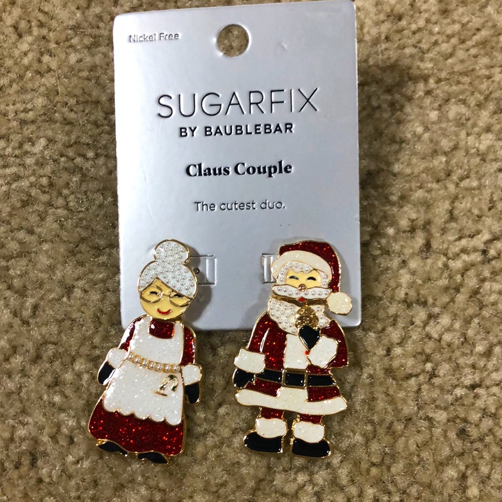 NEW BaubleBar Santa & Mrs Claus Christmas 3D pearl enamel earrings